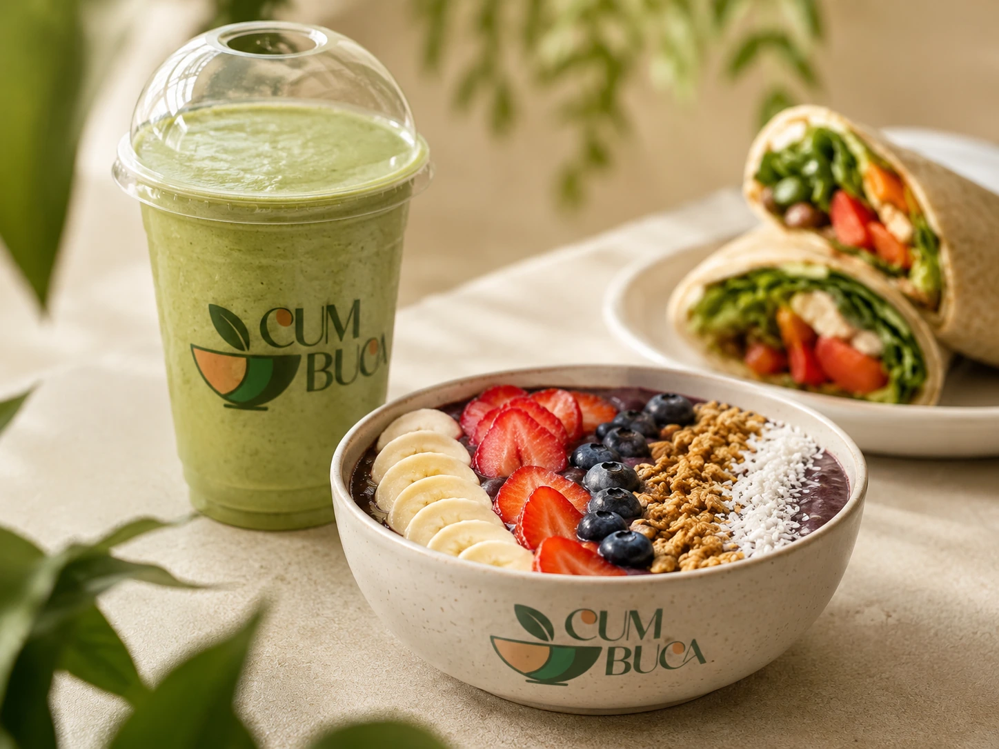 Smoothie, bowl de açaí e wrap da Cumbuca