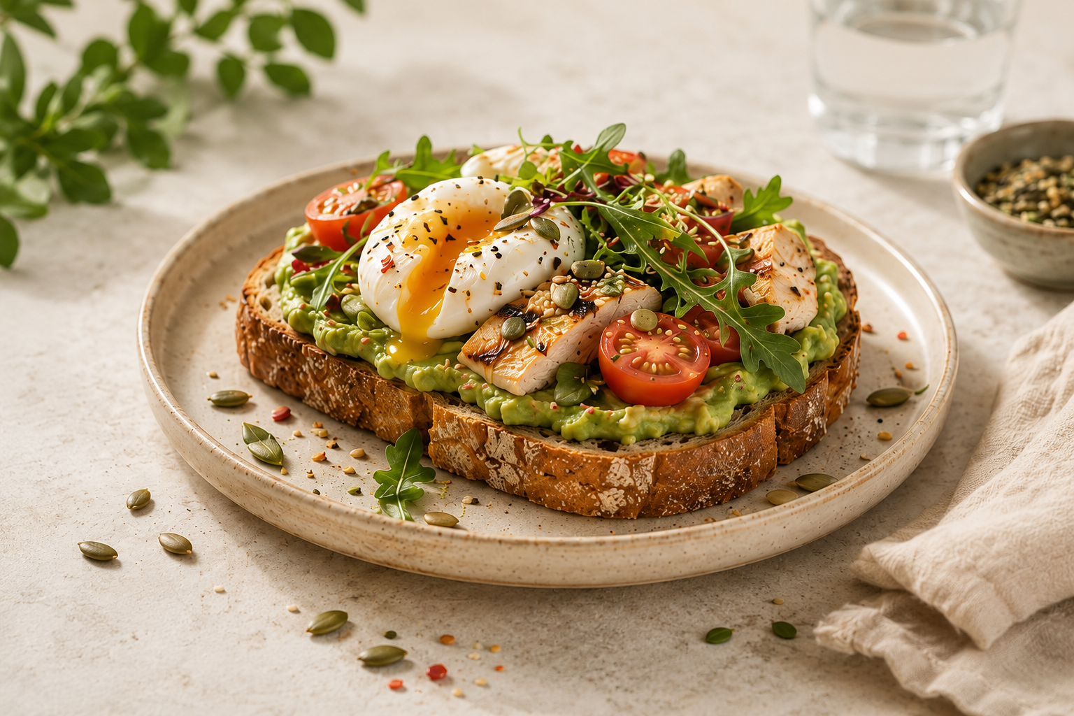Toast montado com ingredientes frescos